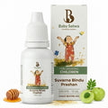Baby Satwa Suvarna Bindu Prashan Drops 15 ml for growing children with product bottle and packaging, featuring an Ayurvedic formulation with natural ingredients including amla and honey to support children's daily wellness.